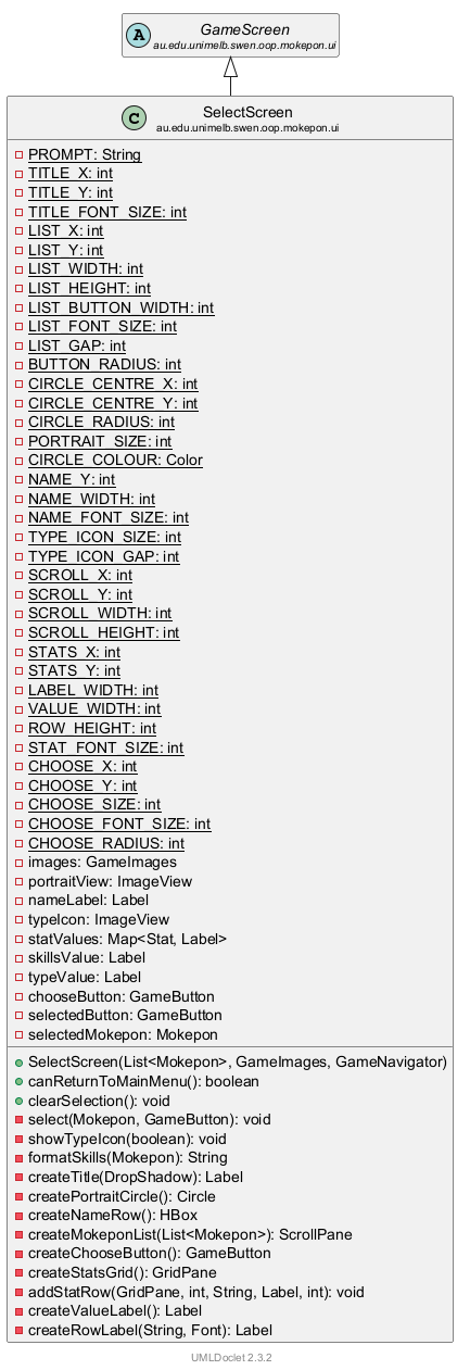 SelectScreen 的 UML 类图